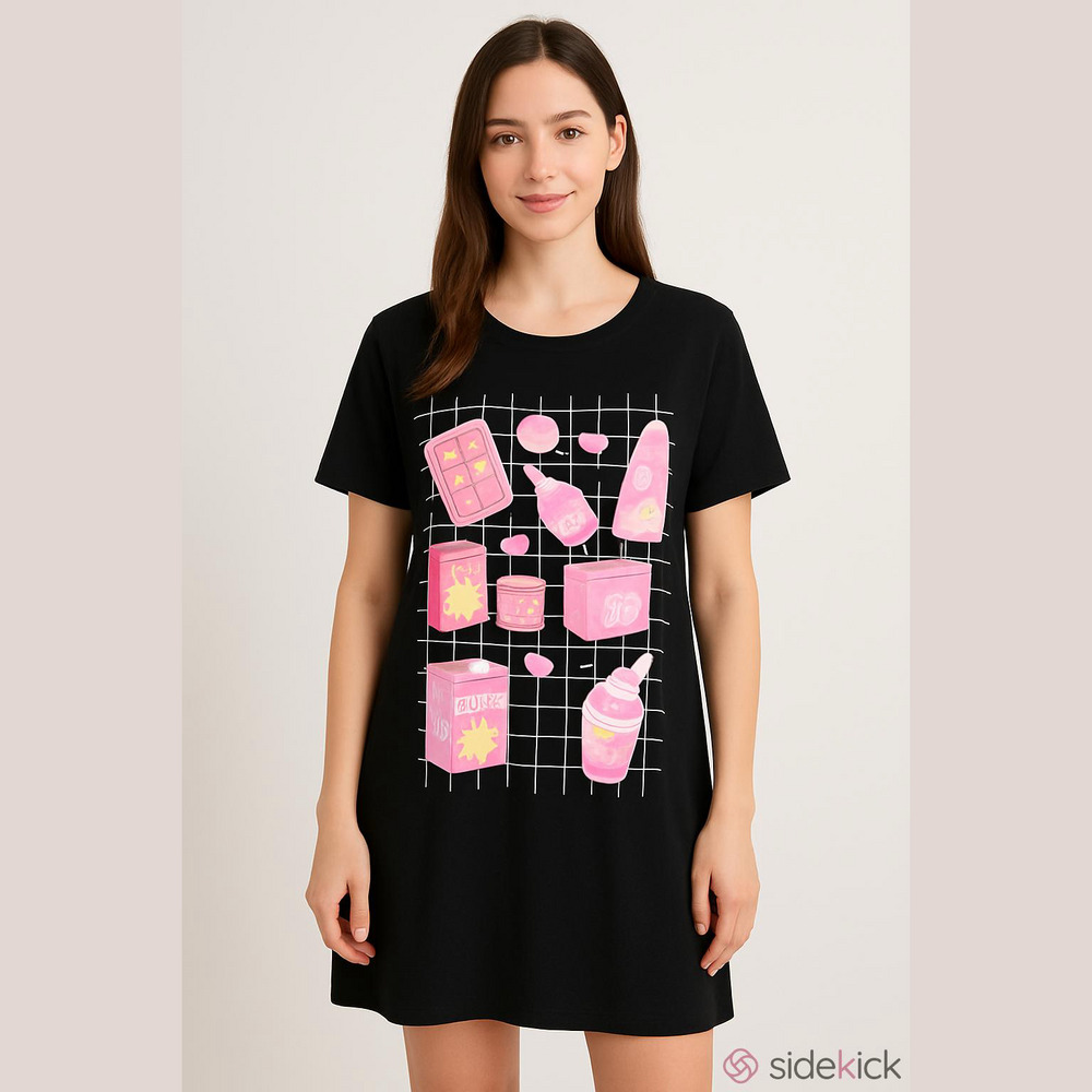 Hello Kitty And Friends Snacks & Games Grid T-Shirt Dress Plus Women’s Size 1